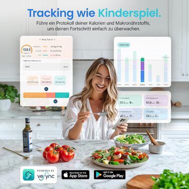 Cosori Digital Kitchen Scale with Nutrition Tracking - 5kg Stainless Steel Food Scale for Weight Loss - Tracks 19 Nutrients & Calories