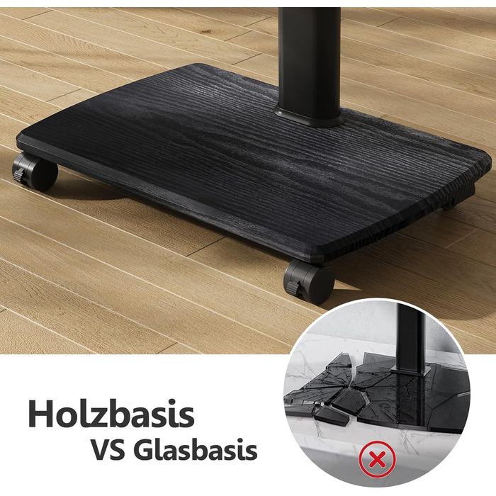 FITUEYES Rolling TV Stand with Wood Shelf - Adjustable Height & Swivel - Fits 32-70 inch TVs up to 40kg, VESA 400x600 - White/Black