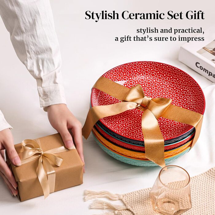 Набір глибоких тарілок DOWAN (4 шт.) Ø 25,2 см, кераміка, 1480 мл. Ідеально для супу, пасти, салату. Яскраві кольори.