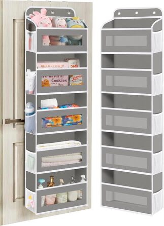 Органайзер для дверей з 5 відділеннями, настінна полиця з прозорими віконцями для підгузників, іграшок, кемпінгу, ванної кімнати, спальні (1 шт, світло-сірий)
