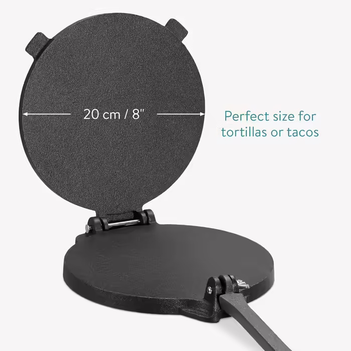 Navaris Cast Iron Tortilla Press Ø20cm - Taco Maker Tortilla Press - for homemade Roti Naan Wraps Quesadilla Pita - manual dough pressing machine