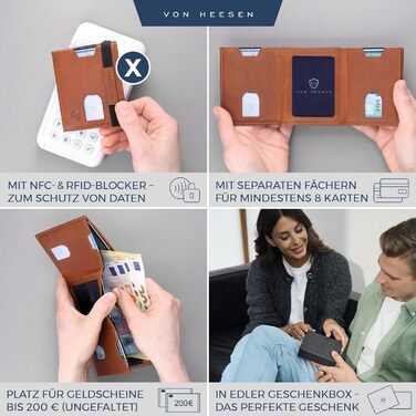 Гаманець картхолдер VON HEESEN з RFID-захистом, шкіра, чорний (Waxy) - для жінок та чоловіків