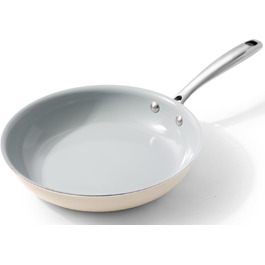 Керамічна сковорода Cookersway 28 см з антипригарним покриттям для індукції, млинців та оладок, кремова