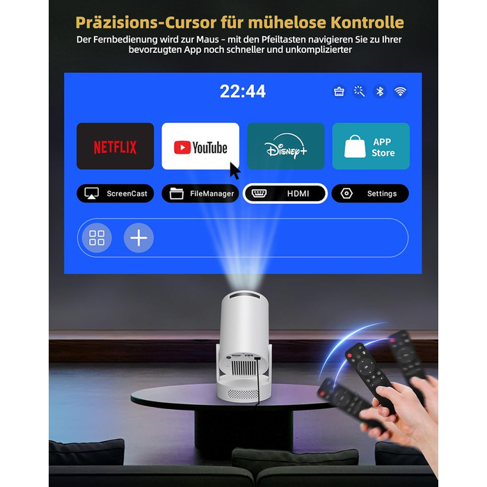 Beautiebeam Beamer: Міні проектор 4K з підтримкою 1080P, Android 11, Bluetooth 5.0, Wi-Fi 6, Автоматична корекція трапеції, для дому та на відкритому повітрі