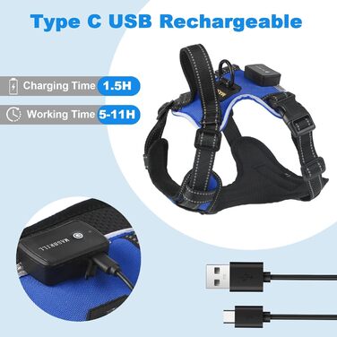 Шлейка для собак Masbri світловідбиваюча, регульована, з ручкою, м'яка підкладка, світловідбиваюча, для собак середніх та великих порід, чорно-біла, TC3005B (XL, Синій)