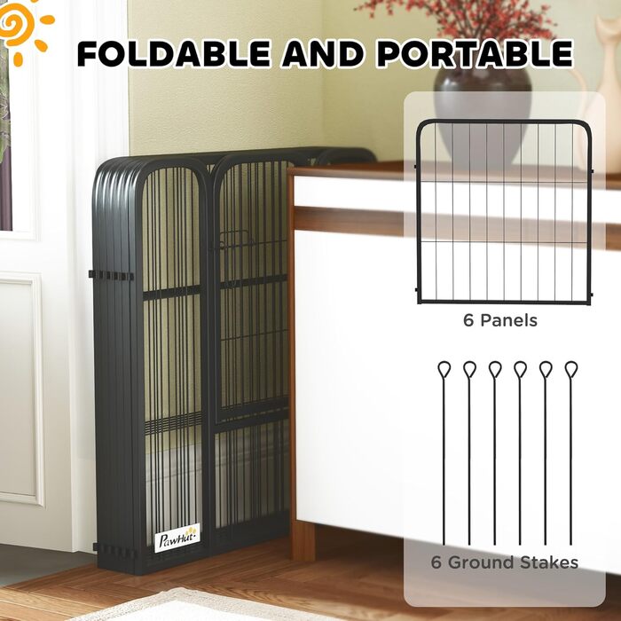 PawHut Двір для собак, 6 панелей, загон для цуценят, 60 см, міцний огорожа для тренування тварин, для дому та саду, 56 x 60 см