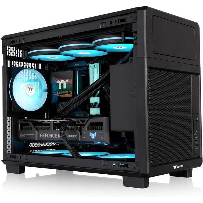 Корпус для ПК Thermaltake TR200 Micro Chassis, Micro-ATX/Mini-ITX, підтримка СРО 360мм, 7 вентиляторів 120мм, USB-C, чорний