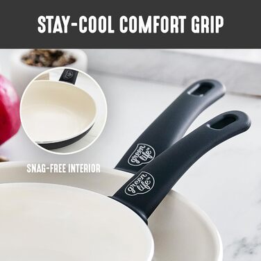 Набір кухонного посуду GreenLife Soft Grip 8 предметів: керамічне антипригарне покриття, посуд для смаження, соусників, тушкування, кришки з термостійким пластиком, посудомийна машина, блакитний/кремовий