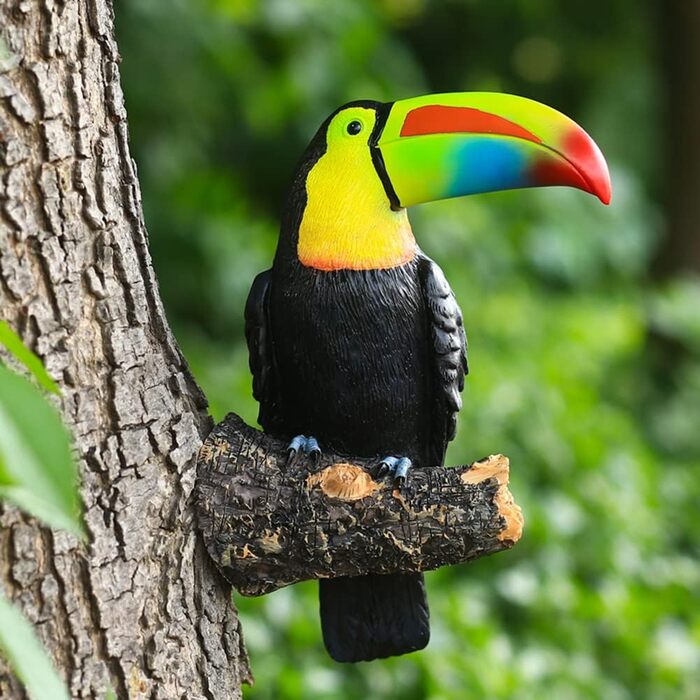 NORHOR Garden Statues, Toucan Ornament, Sculpture made of Polyresin, Polyresin Artificial Birds Craft Garden Animal Statue Tree Hanging Pastoral Decoration Pendant Outdoor Yard Decoration. (Rainbow)