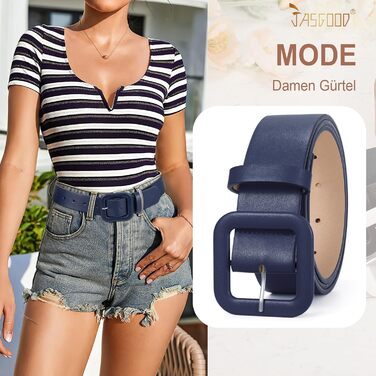 Жіночий шкіряний ремінь JasGood широкого крою, колір: темно-синій, 120 см (під талію 88-100 см)