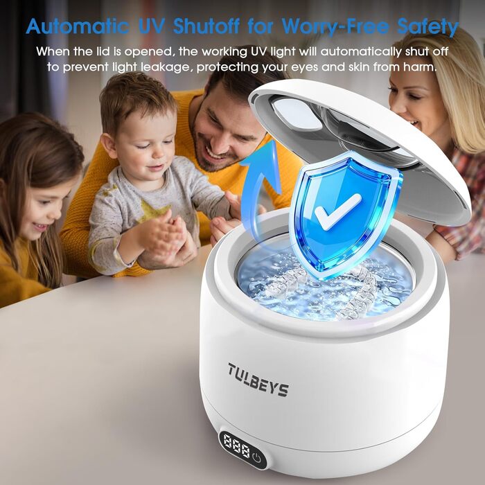 Ультразвуковий очищувач 45000 Гц з УФ-дезінфекцією 220 мл для зубних протезів, брекетів, ювелірних виробів - білий