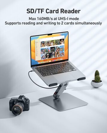 Підставка для ноутбука BENFEI 7-в-1 з USB-C док-станцією – HDMI (4K@60Hz), SD/Micro SD, 100W Power Delivery, 10Gbps (USB-C & USB 3.2) – для MacBook Pro/Air, iPad Pro, XPS, ThinkPad