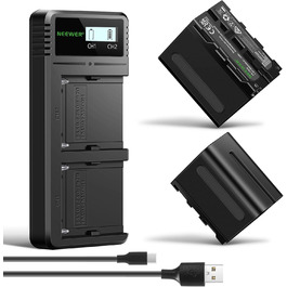 Зарядний пристрій NEEWER Dual USB з 2 шт. акумуляторами 6600mAh NP-F970 та швидкою зарядкою, сумісний з Sony NP-F970/F960/F950/F770/F750/F570/F550, Handycam, NEEWER LED-ліхтарі, моторизовані слайдери