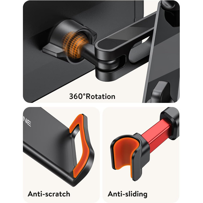 Тримач для планшету в авто TRYONE - кріплення на підголівник, висувний, сумісний з iPad, iPhone, Samsung Galaxy Tab, Kindle Fire HD, Switch (червоний)