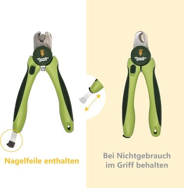 Професійна кусачка для собак з захистом, замком безпеки та пилочкою для нігтів (середня-велика, зелена)