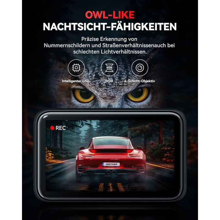 Відеореєстратор REDTIGER F4 4K для авто з Wi-Fi, нічною зйомкою та паркуванням, 32GB карта в комплекті