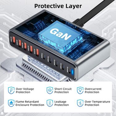 Зарядний пристрій Arceli USB-C 695W 10 портів GaN III: швидка зарядка для iPhone 16/15/14 Pro Max, Samsung Galaxy, MacBook, планшетів, ноутбуків