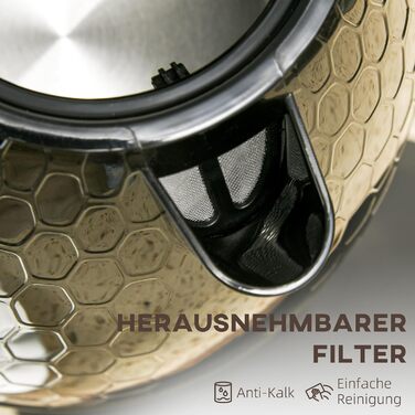 Електричний чайник HOMCOM 1.7 л, нержавіюча сталь, 360° обертання, фільтр від накипу, захист від сухого кипіння, автоматичне відключення, BPA Free, 2200W, чорний