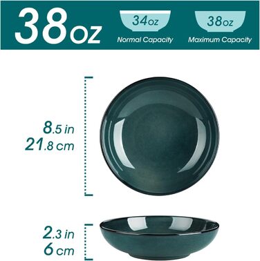 Набір тарілок для супу Vancasso Bonbon (6 шт.), супові миски з кераміки, 21,7 x 5,5 см, великі глибокі тарілки для пасти, локшини, рамен, салату, придатні для миття в посудомийній машині та використання в мікрохвильовій печі (зелені)