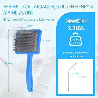 Набір для грумінгу собак великих порід Slicker Bürste: щітка, гребінець для підшерстя та гребінець з нержавіючої сталі. Підходить для собак та котів з підшерстям (голден ретрівер, австралійська вівчарка). Колір: блакитний