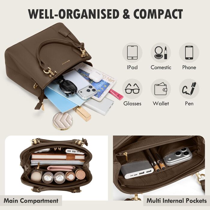 Жіноча сумка RAINSMORE середнього розміру з екошкіри, сумка-тоут на плече, колір кава