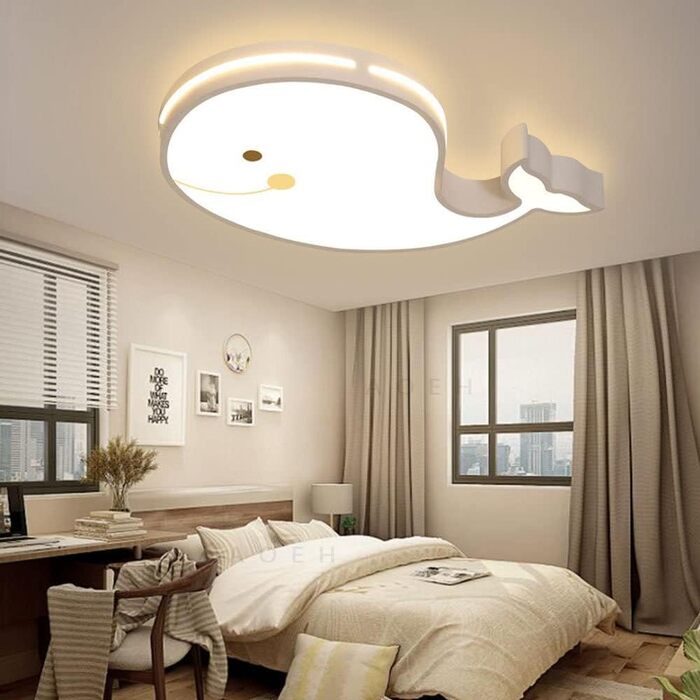 LED Ceiling Lamp, Dolphin Shape, Dimmable with Remote Control, Boy Girl Baby Kids Children's Room Lamps Ceiling, Children's Room, Bedroom Lamp, Room Lighting, Chandelier, White, 50cm