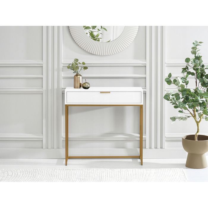 Консольний столик Mebel-Partner, білий/матовий золотий, 80 x 76,5 x 28 см