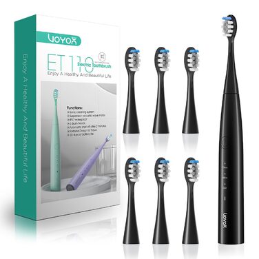 Електрична звукова зубна щітка Ultraschall ET110 (Чорна) - 41000 VPM, 70 днів роботи, 6 насадок, таймер, IPX7