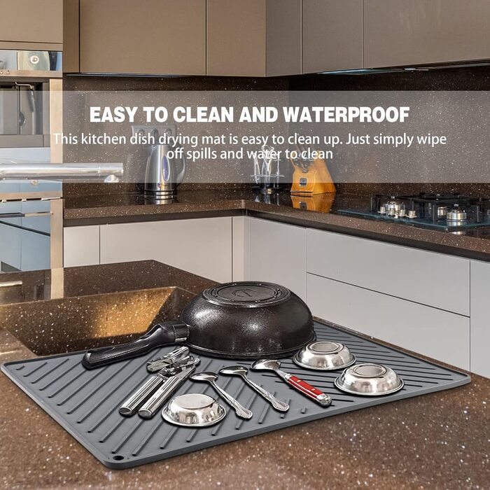 Силиконова підставка для сушіння посуду IYYI (LSD-Black) - велика, термостійка, швидковисихаюча, 23.5 x 15.2 дюймів