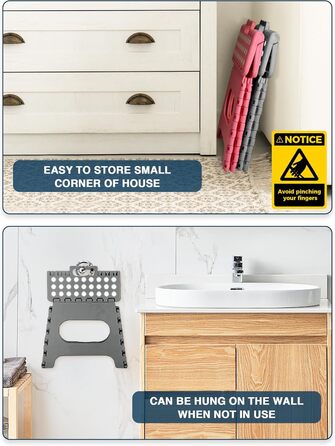 Складний табурет HOUSE DAY 27см чорний: міцний, з антиковзними ніжками та ручкою, для кухні, ванної, дитячої кімнати, кемпінгу (сірий)