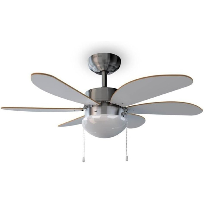 Стеляний вентилятор Cecotec EnergySilence Aero 350: 50W, діаметр 81 см, лампа, 6 лопатей, 3 швидкості, функція зими, білий/декорована деревом, сталь