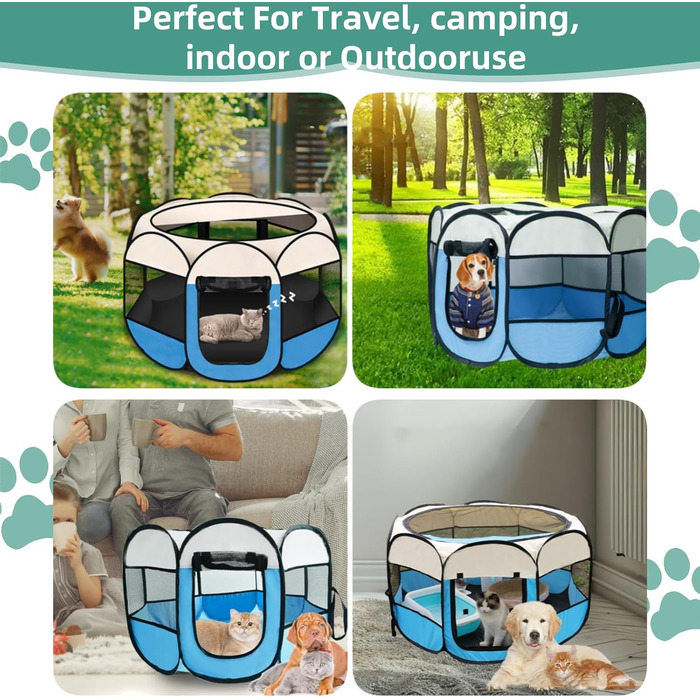 Клітка-загон для собак та котів, портативна, складна, для дому та вулиці, з дверцятами та блискавкою, Pop-Up, для кемпінгу
