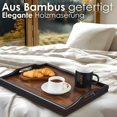 Складаний бамбуковий столик з регулюванням висоти для ліжка та дивана (22,5-32 см) – ноутбук, сніданок, стійка для ноутбука, сніданок, вінтажний колір, бамбук