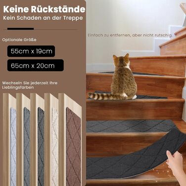 Килимок для сходів, 15 шт., самоклеючий, антиковзкий, для дому, можна різати, багаторазовий, захист від ковзання для дітей, домашніх тварин та літніх людей (55х19 см, 65х20 см, чорний)