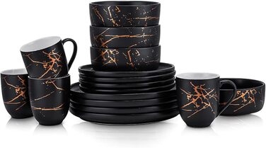 Набір посуду Stone Lain Tafelservice з порцеляни, 16 предметів (4 персони), чорний/золотий