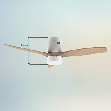 Стельовий вентилятор Cecotec Aero 5600 WiFi з підсвічуванням, 52 дюйми, 40 Вт, білий/дерево