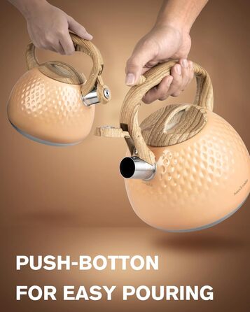 Чайник для заварювання Teekessel 2,7 л з зеленим покриттям та дерев'ястим малюнком, з носиком, з нержавіючої сталі, антигарячий ручка оливкового кольору