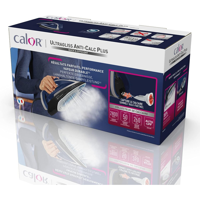 Праска з парою Ultragliss Anti-Calc Plus від Calor, 2800 Вт, знімний збирач накипу, 50 г/хв постійна подача пари, 260 г/хв, автоматичне вимкнення FV6846C0