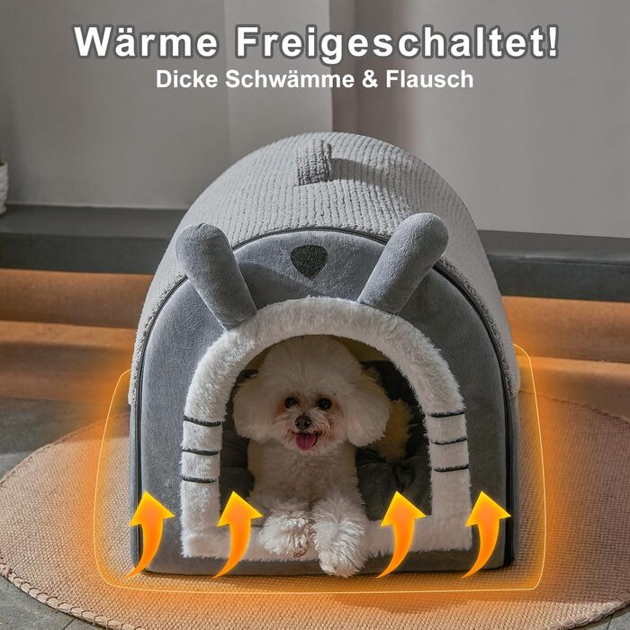 Будка для собак середнього розміру Jiupety з завісою, портативна переносна будка для собак, розмір L (61x45x45 см), сіра, знімний м'який лежак