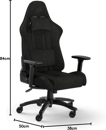 Ігрове крісло Corsair TC100 Relaxed, тканинне, ергономічне, знімна подушка з пам'яттю, регульовані підлокітники, чорний, сталева рама