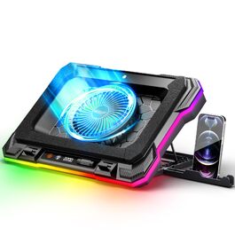 Охолоджувач для ноутбука MOOJAY RGB Gaming: потужний турбовентилятор, підставка з 8 рівнями регулювання висоти та тримачем для телефону, для ноутбуків 14-19 дюймів, підсвітка Ice Blue LED