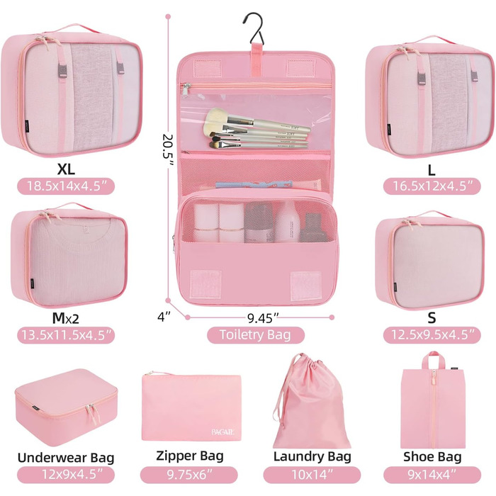 Набір органайзерів для подорожей BAGAIL (10 шт.) – рожевий колір, різні розміри