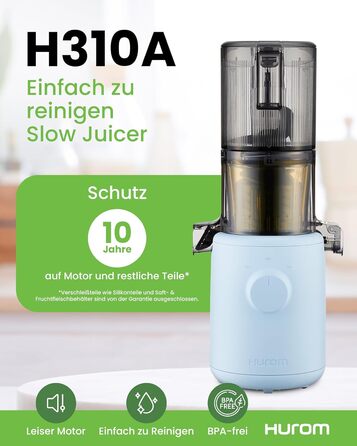 Hurom Slow Juicer | Vegetable and Fruit Juicer | H310 | Easy to Clean & Quiet Motor Electric Juicer with Strainer Filter | 150 Watt | BPA Free | Slim Design | 220ml, Sky Blue
