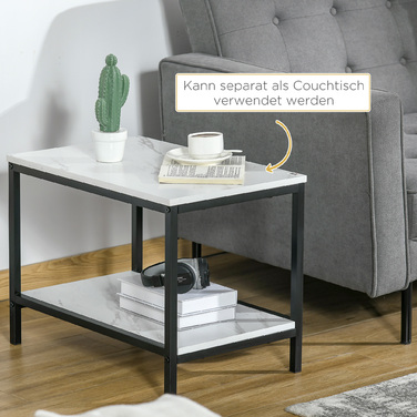 HOMCOM Set of 2 Side Tables, Coffee Table, Nesting Table, Sofa Table with Modern Design, Living Room Table with Marble Look, for Bedroom, Steel | Aosom