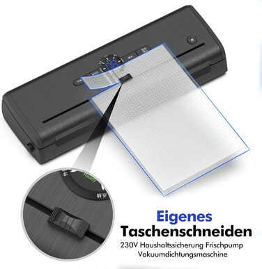 Вакуумний пакувальник для продуктів харчування 30 см, комплект з 5 пакетами, чорний