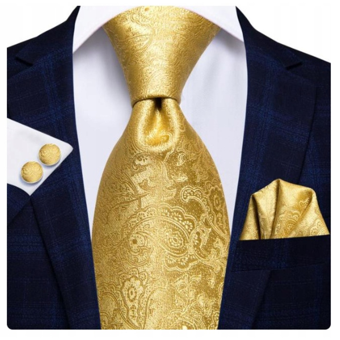 Елегантний набір: синтетична шовкова краватка, затичка та кишенькова хустка з жакардовим візерунком