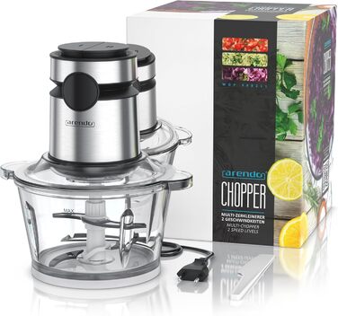 Електричний подрібнювач Arendo з нержавіючої сталі, 500 Вт, об'єм 2 л, для м'яса, горіхів, фруктів, овочів та іншого