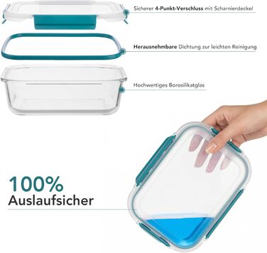Скляні контейнери для зберігання їжі з кришками, набір Frischhaltedosen, Meal Prep - темно-зелені. Підходять для мікрохвильовки, духовки, морозилки та посудомийної машини.