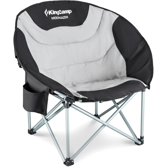 Крісло для кемпінгу KingCamp Moonchair XXL - зручне, м'яке, для відпочинку на природі, риболовлі, саду, балконі. Макс. вантажопідйомність 205 кг, з підстаканником та високою спинкою.