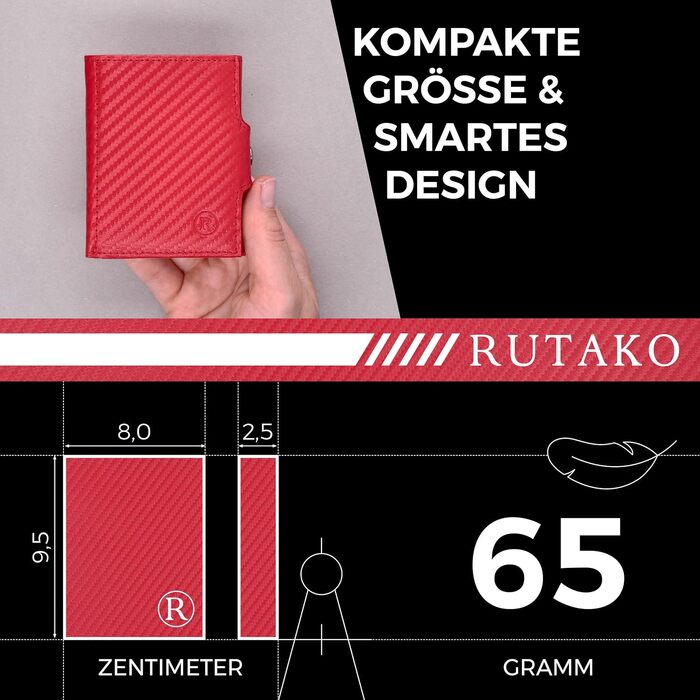 Слімий гаманець RUTAKO з RFID-захистом для чоловіків та жінок, компактний картхолдер з відділенням для монет, Carbon Red